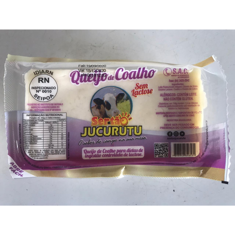 Queijo Coalho sem Lactose Sertão Jucurutu